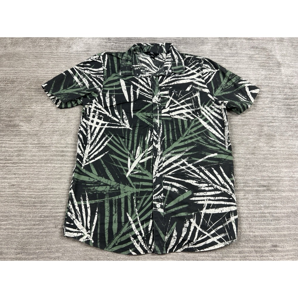 Volcom Shirt Mens Medium Green Leaf Print Short Sleeve Button Up Cotton Pocket